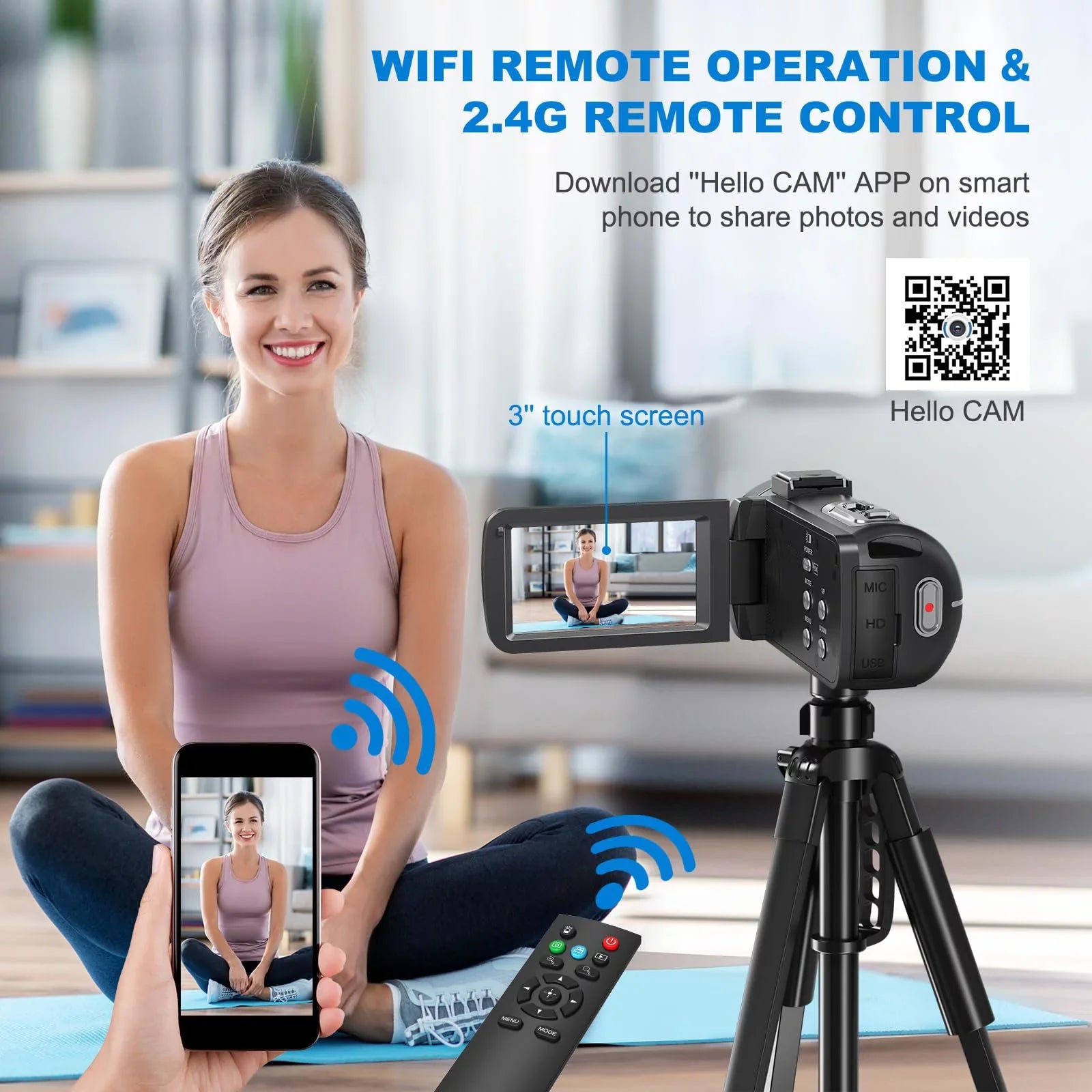 MARVUE 8K Video Camera 64MP 18X Digital Camera Video Camera Youtube 3.0 inch Flip Screen Camcorder Vlogging Camera with 32GB SD Card, 2.4G Remote Control, Two Batteries and External Mic