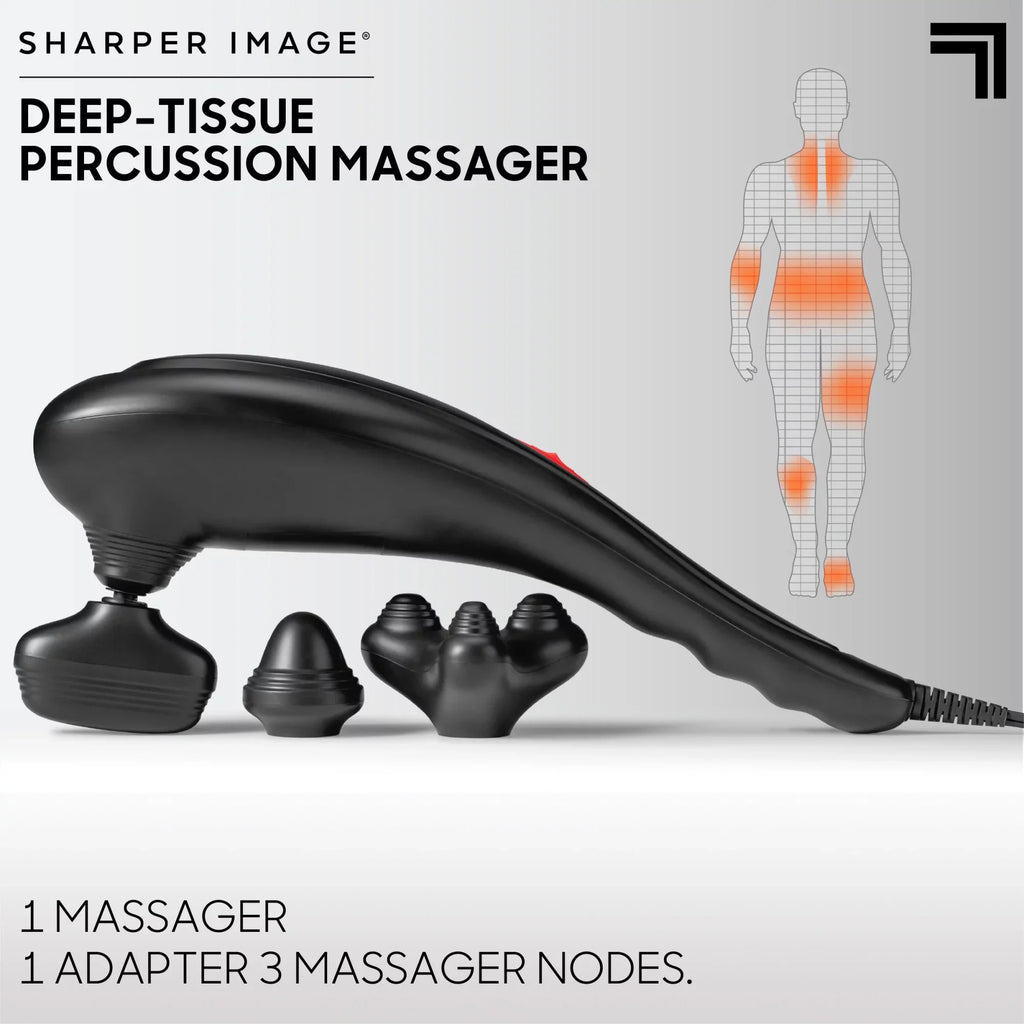 Sharper Image® Deep-Tissue Massager with Swappable Heads, Personal Massage Neck and Back with Kneading and Soothing Heat, Relaxation and Calming Sensation, Interchangeable Nodes