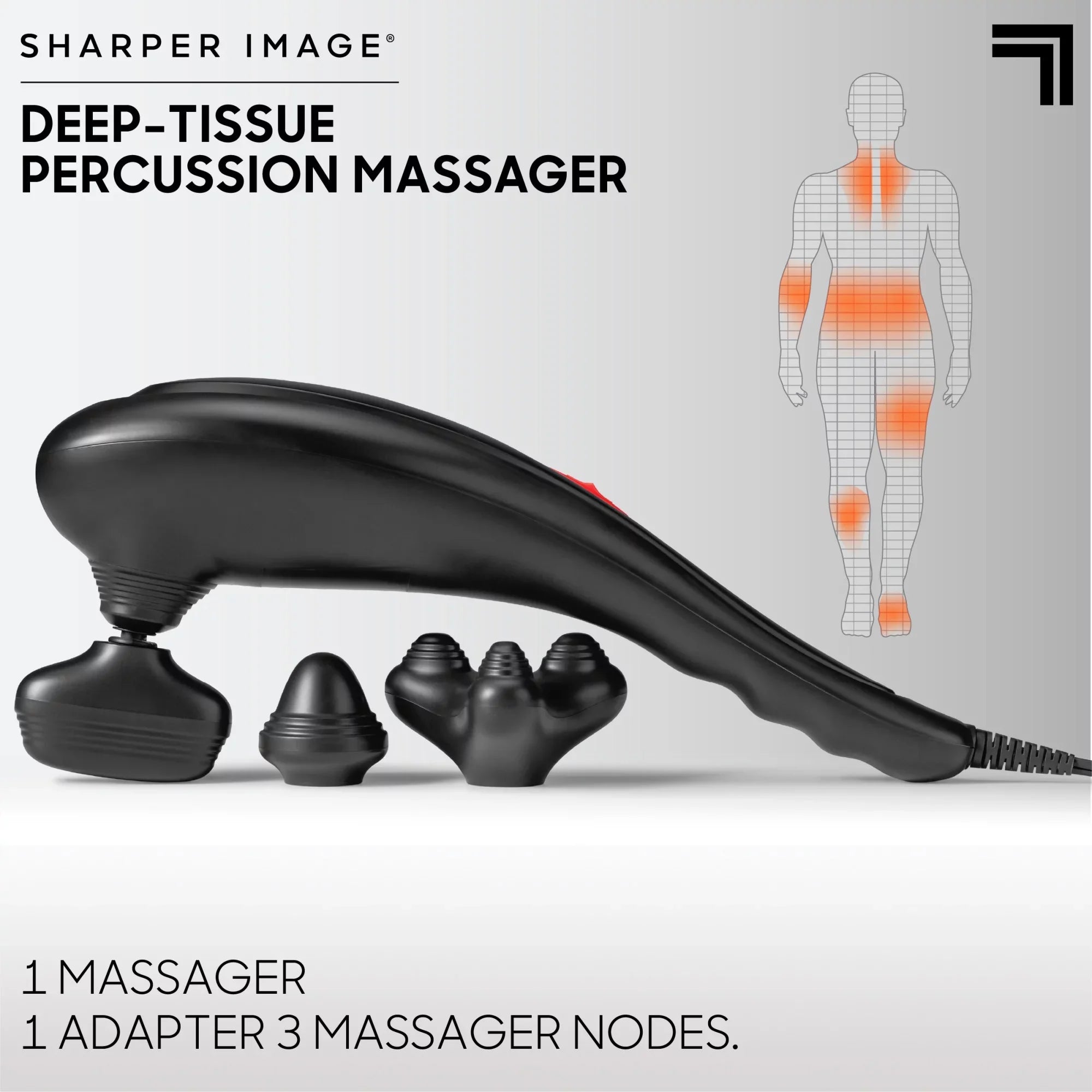 Sharper Image® Deep-Tissue Massager with Swappable Heads, Personal Massage Neck and Back with Kneading and Soothing Heat, Relaxation and Calming Sensation, Interchangeable Nodes