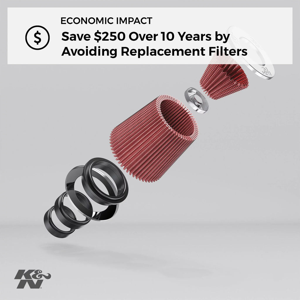 K&N RF-1044 Universal Clamp-On Air Filter: Round Tapered; 6 in (152 mm) Flange ID; 8 in (203 mm) Height; 7.5 in (191 mm) Base; 5 in (127 mm) Top