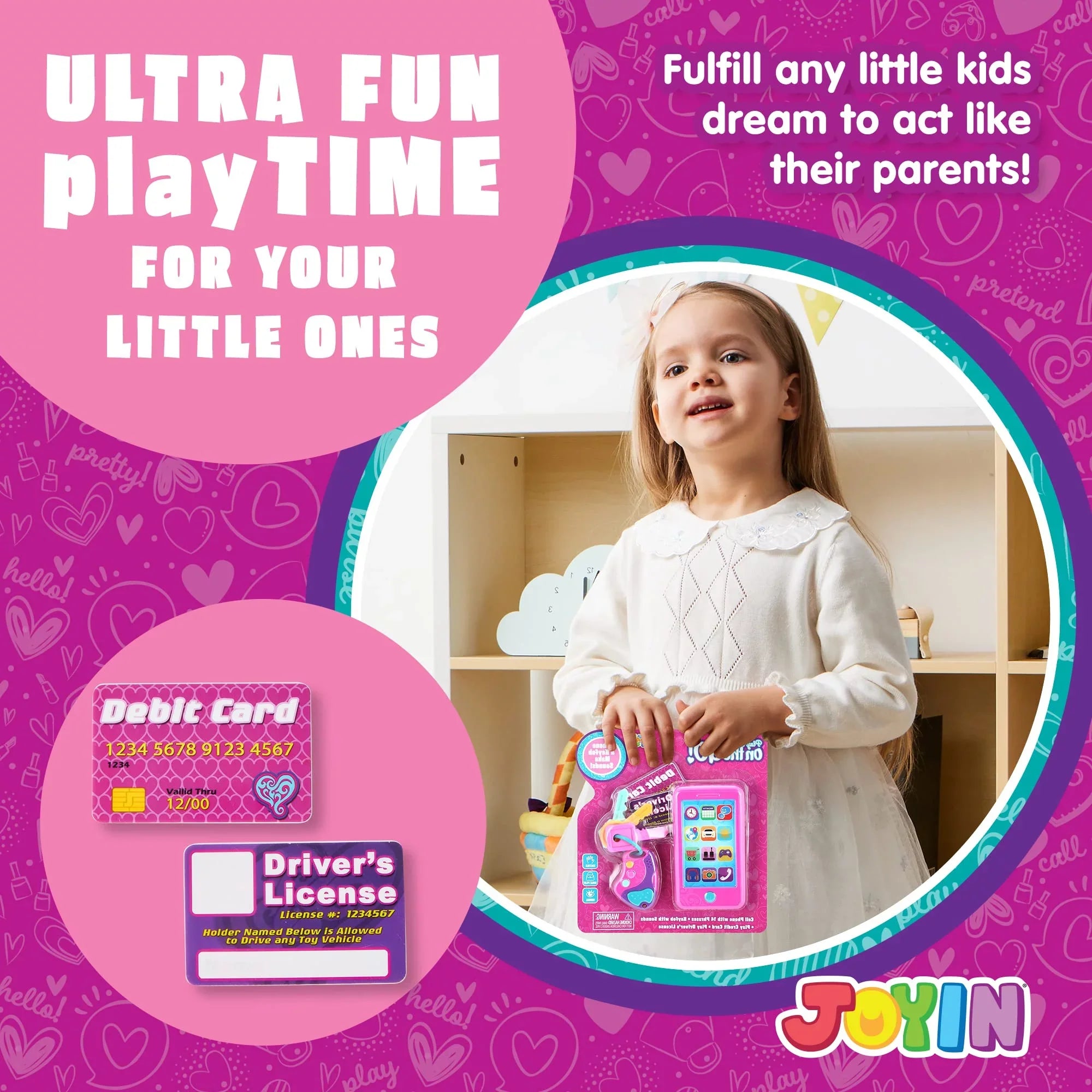 JOYIN Music Toy kids, Play-act Pretend Play Smart Phone, Keyfob Key Toy and Credit Cards Set, Kids Toddler Cellphone Toys 1 2 3 4 5 Year Old