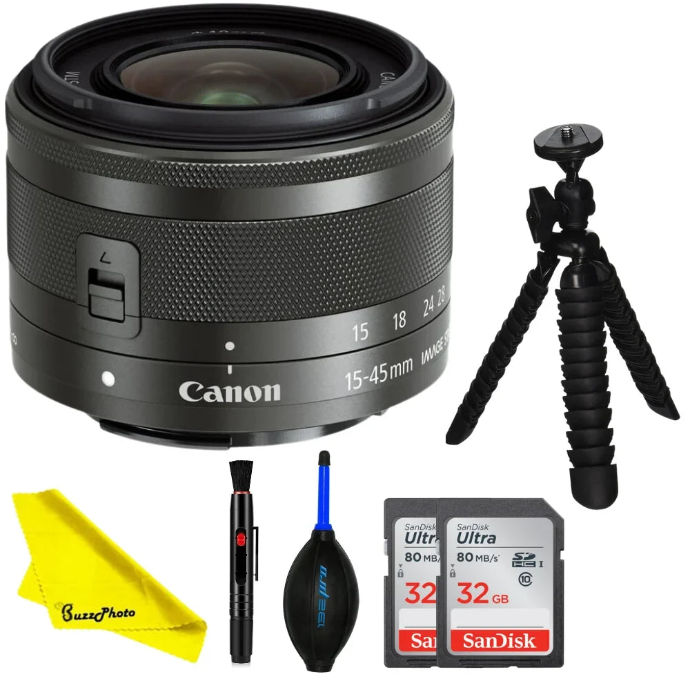 Canon EF-M 15-45mm f/3.5-6.3 IS STM Lens (Graphite) - BuzzPhoto Basic Bundle