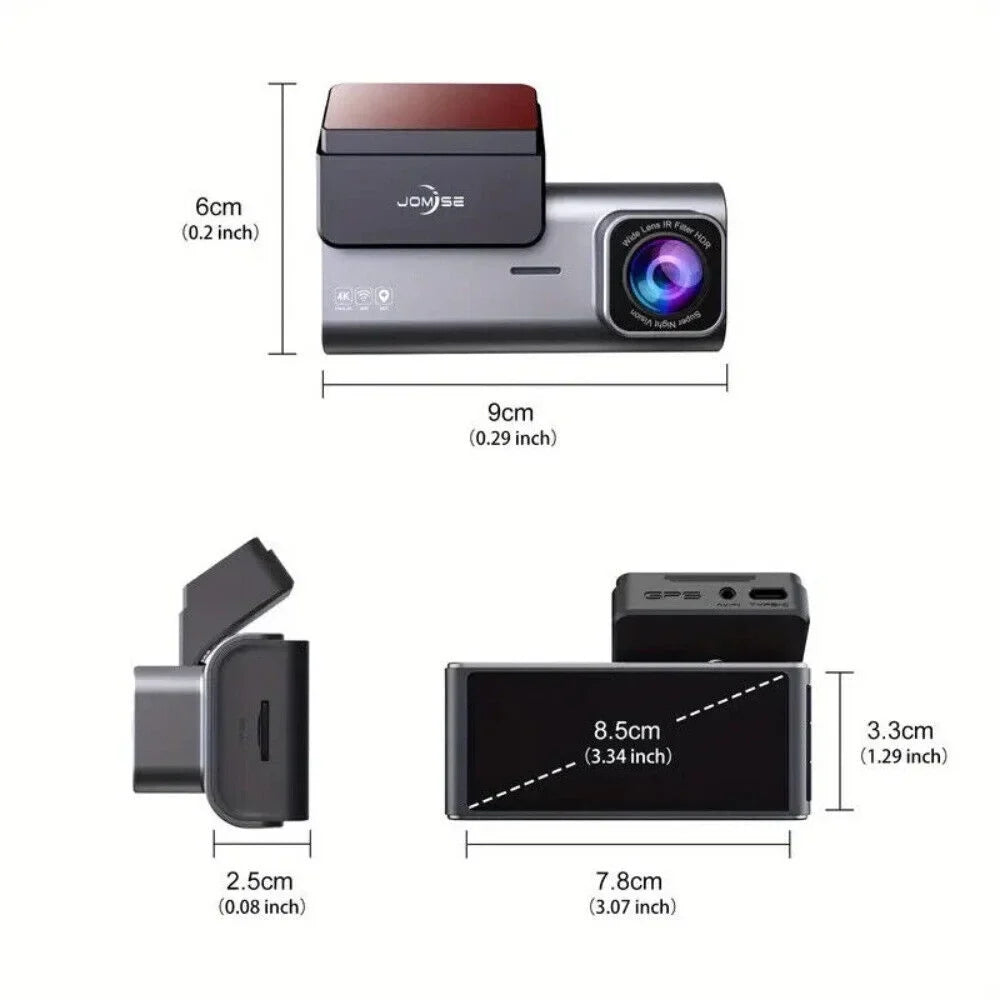 JOMISE Dual Dash Cam Front Rear 4K Full HD Camera Cars Wi-Fi GPS 170° G-Sensor Night Vision