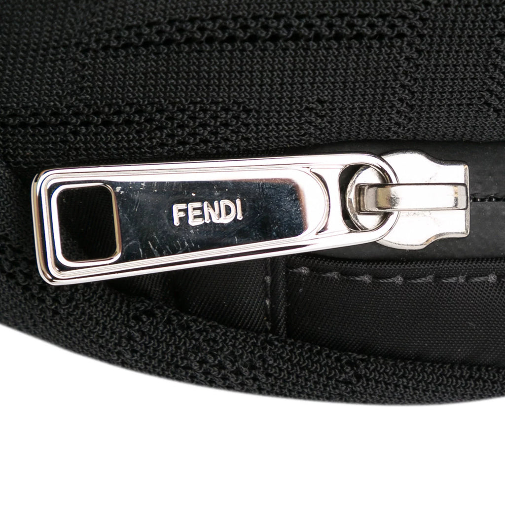 Pre-Owned Authenticated Fendi FF Neoprene Vitello Grace Perated Pocket Belt Bag Knit Fabric Black Unisex (Good)