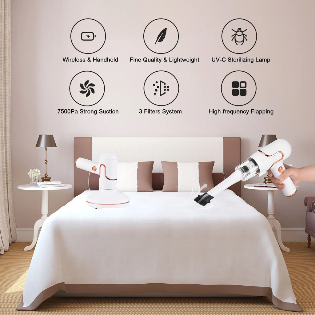 Anself Bed Mattress Cleaner Handdeld Lamp Strong Suction 8000 Timesmin Carpets Sofa Couch Mint Pet Hair Dust Removal Deep Cleaning Machine