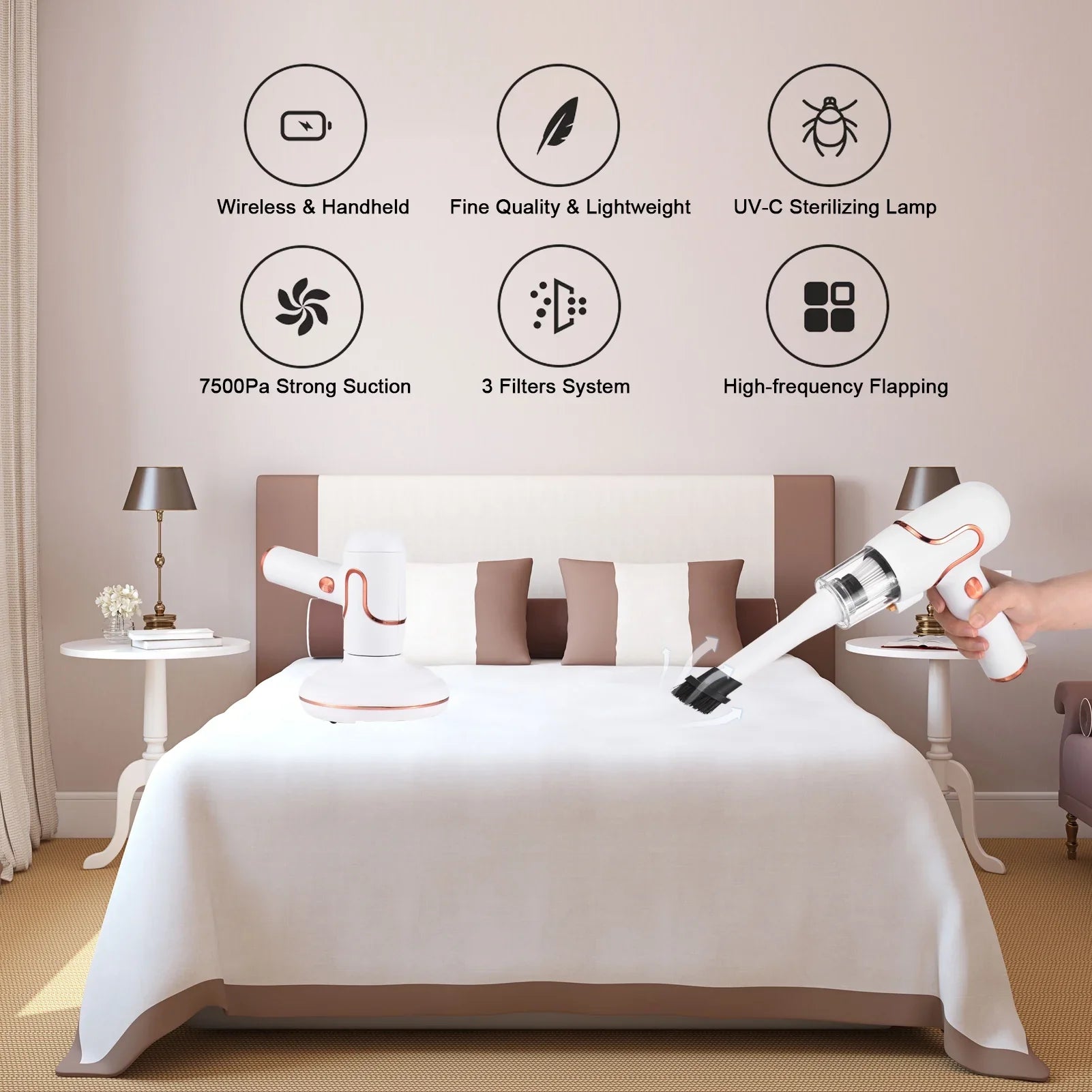 Anself Bed Mattress Cleaner Handdeld Lamp Strong Suction 8000 Timesmin Carpets Sofa Couch Mint Pet Hair Dust Removal Deep Cleaning Machine