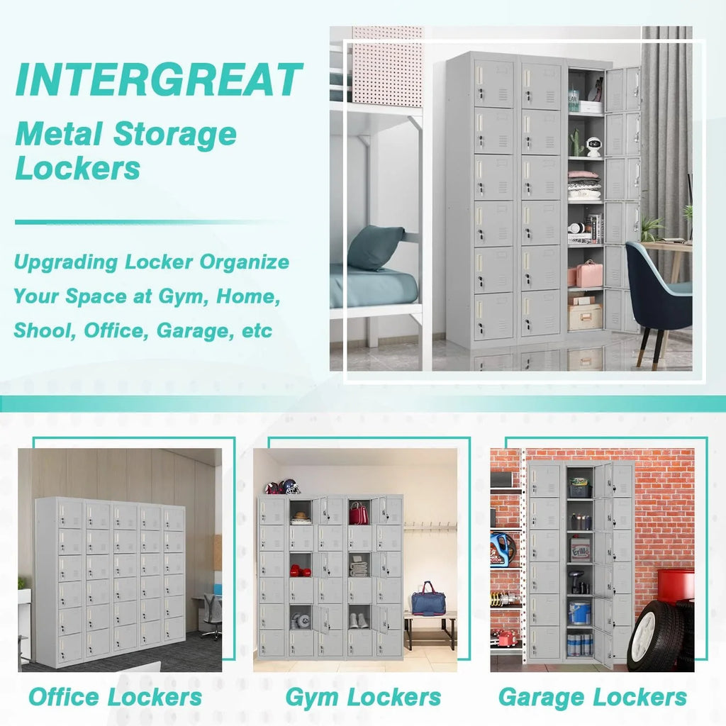 SUNCROWN Metal Locker Storage Cabinet with 6 Lockable Door School, Gym, Home, Office, Gray