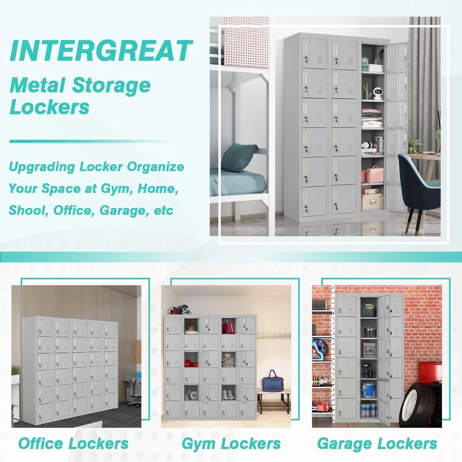 SUNCROWN Metal Locker Storage Cabinet with 6 Lockable Door School, Gym, Home, Office, Gray