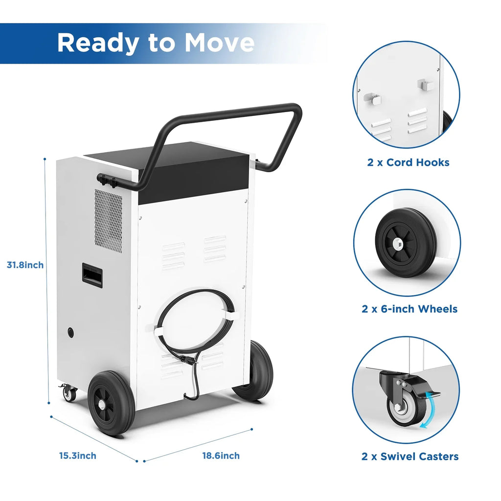 Moiswell 240 Pints Commercial Dehumidifier with Pump and Drain Hose - Excellent Industrial Site, Basements, Water Damage Unit Large Spaces up to 8,500 Sq Ft - Auto Defrost, Memory Starting