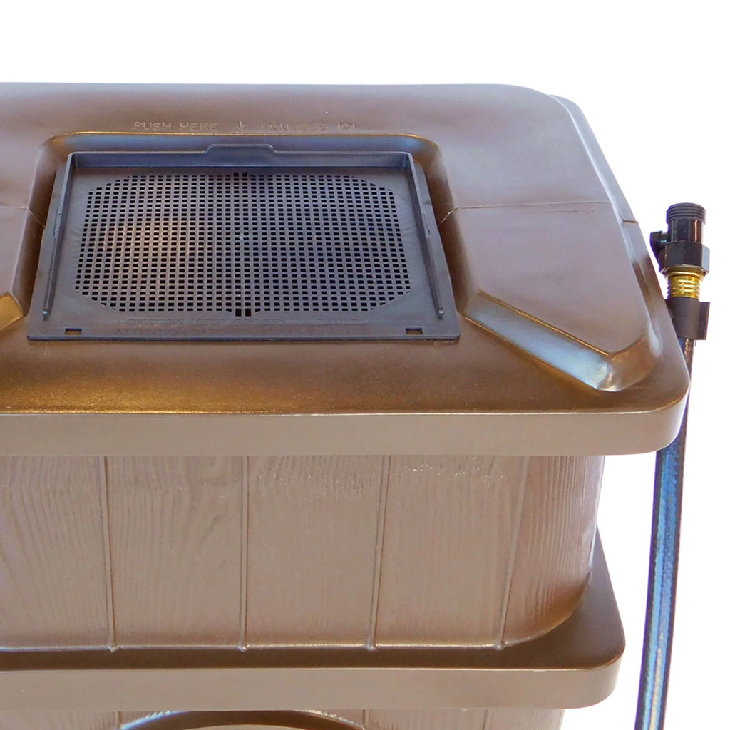 FCMP Outdoor WG4000 45 Gallon Wood Grain Rain Water Catcher Barrel, Brown