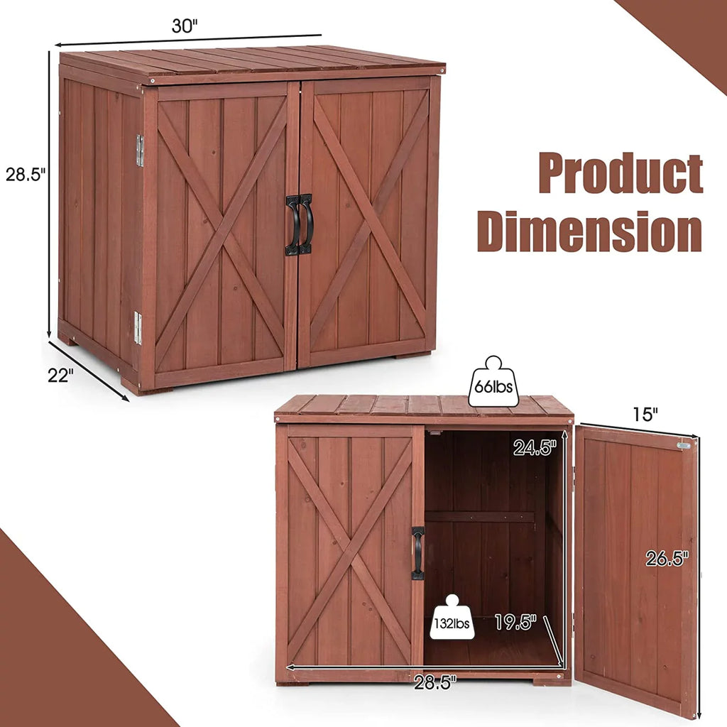 30" Outdoor Storage Box, Wooden Storage Deck Box W/Spacious Inner Space & Countertop, Tool Storage Cabinet Backyard Garden Porch, Easy Assembly, 30" x 22" x 28.5" (Brown)