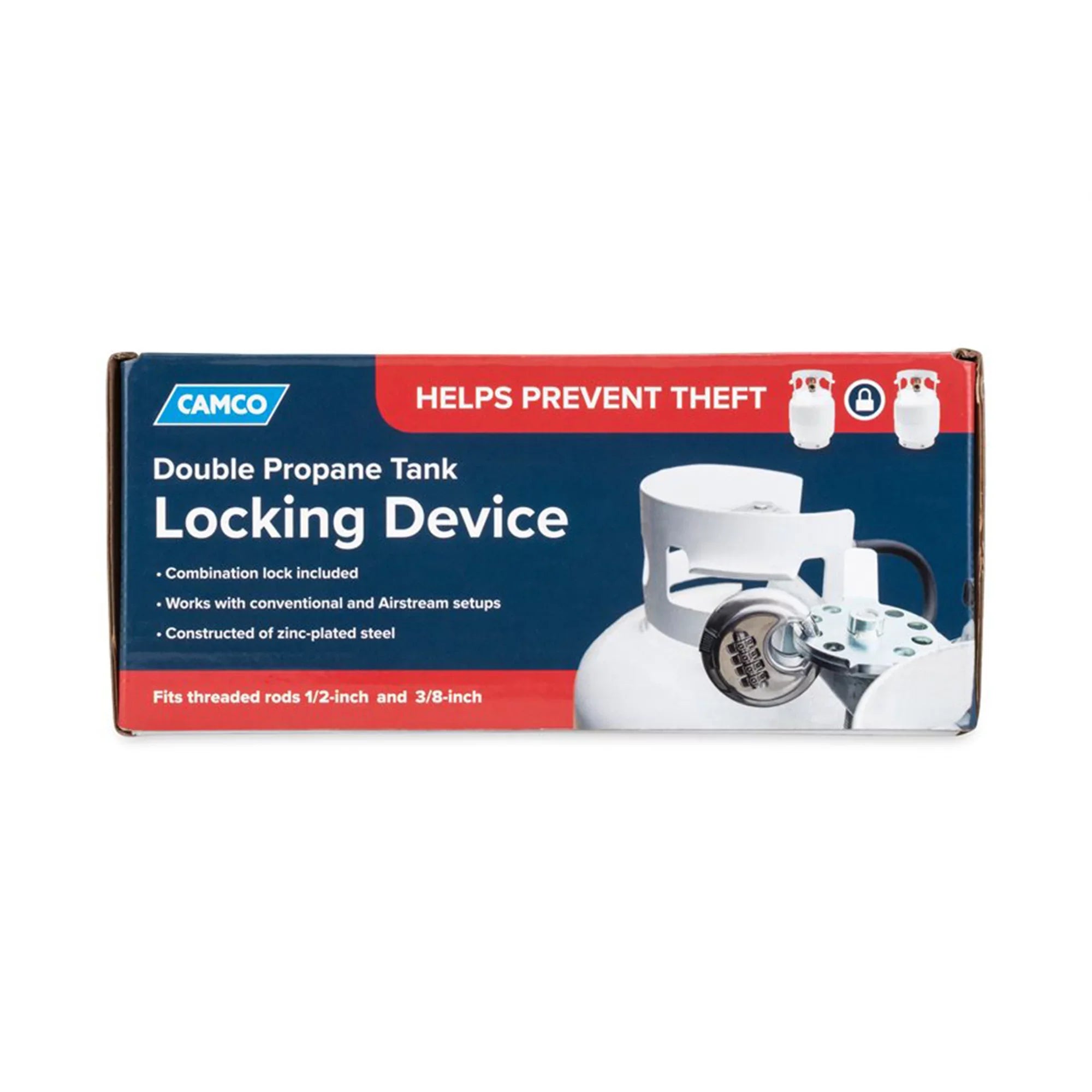 Camco Camper/RV Double Propane Tank Locking Device | Features a Combination Lock Keyless Access & Heavy-Duty Steel Design (40590)