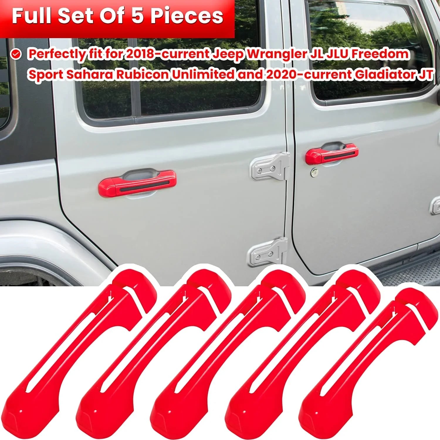 E-cowlboy Door Handle Inserts Wrap Trim+Tailgate Handle Coating 2018-2022 Jeep Wrangler JL JLU Sports Sahara Freedom Rubicon Unlimited Gladiator JT 2-Door & 4-Door Exterior Accessories (Red 5PCS)