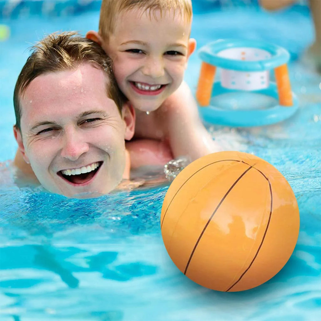 Clover Larger Pool Volleyball Set & Basketball Hoop, Pool Volleyball Net Inground Balls & Weight Bags, Pool Toys Game Kids Teens and Adults | Light Blue