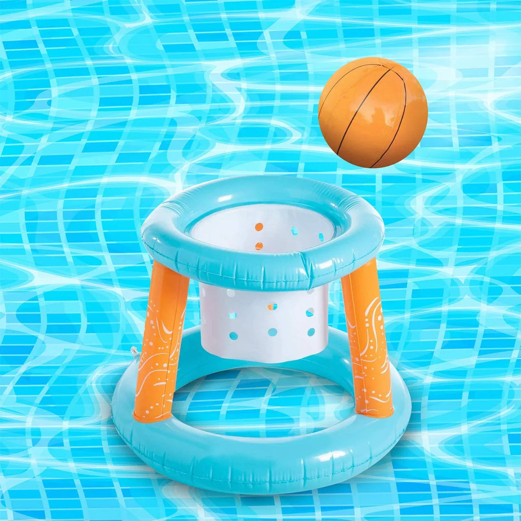 Clover Larger Pool Volleyball Set & Basketball Hoop, Pool Volleyball Net Inground Balls & Weight Bags, Pool Toys Game Kids Teens and Adults | Light Blue