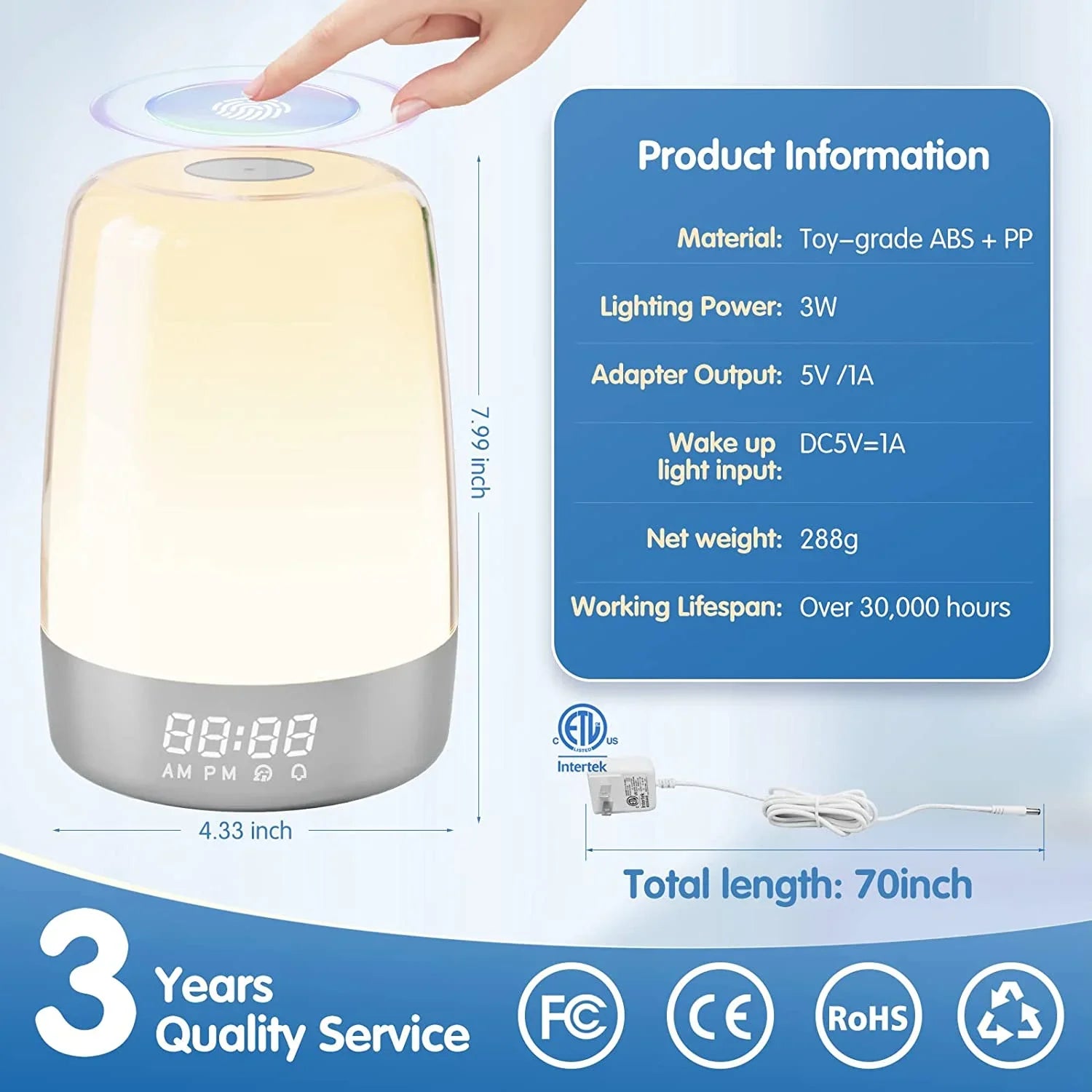 Sunrise Simulation Alarm Clock Wake Up Light Heavy Sleepers Adults, Dimmable Sun Lamp Kid Bedroom Nursery Bedside Night Light Sleep Aid, 7 RGB Lights, 7 Natural Sound Alarms, Snooze Timer