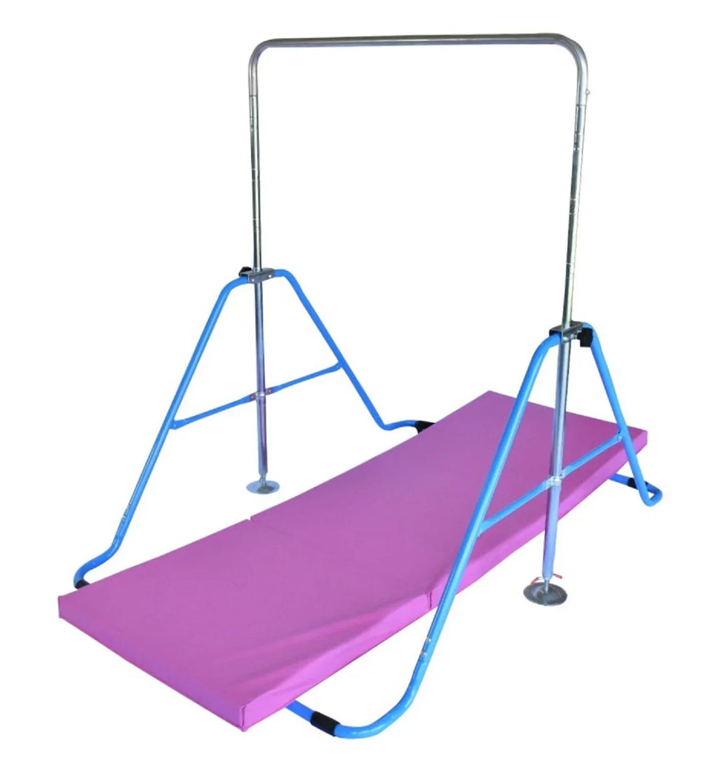 Expandable Gymnastics Kip Bar Gymnastic Training Kip Bar Adjustable Height Horizontal Bar Monkey Bars Folding Climbing Tower Fitness Kids with Mat Blue