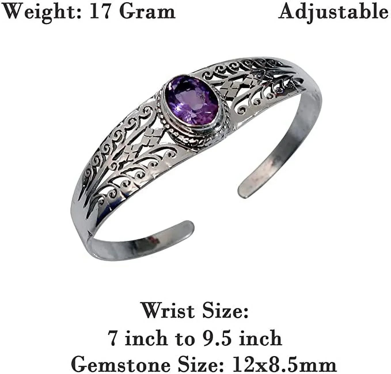 Genuine Purple Amethyst Gemstone Handmade Cuff Bracelet Men Women, Genuine 925 Sterling Silver Fashion Bracelets, Adjustable Designer Jewelry Gifts