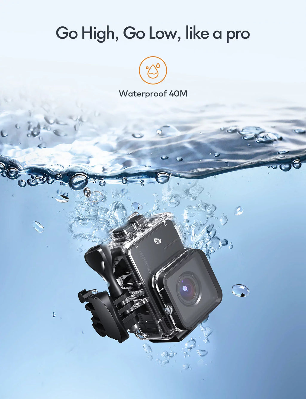 APEMAN A100s Action Camera 4K 50fps Touchscreen Ultra HD 20MP WiFi Sports 40M Dual 1350 mAh Batteries