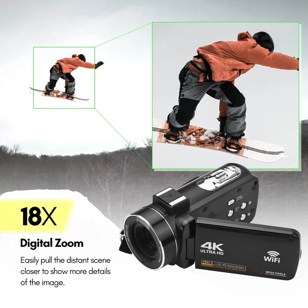 Andoer 4K Digital Video WiFi Camcorder DV Recorder 56MP 18X Digital Zoom 3.0 Inch IPS Touchscreen Supports Face Detection IR Night Vision -shake with 2pcs Batteries + Remote Control + Carry Bag