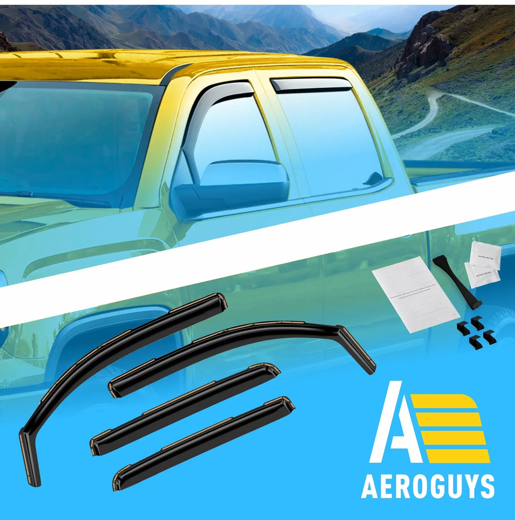 AEROGUYS In-Channel Window Deflectors Extra Long-lasting Window Visors Rain Guards Fit Chevrolet (Chevy) Silverado 1500 2014-2018 Crew Cab, Sun Visors, Wind Vent Visors, Truck Accessories -4pcs. AG0421
