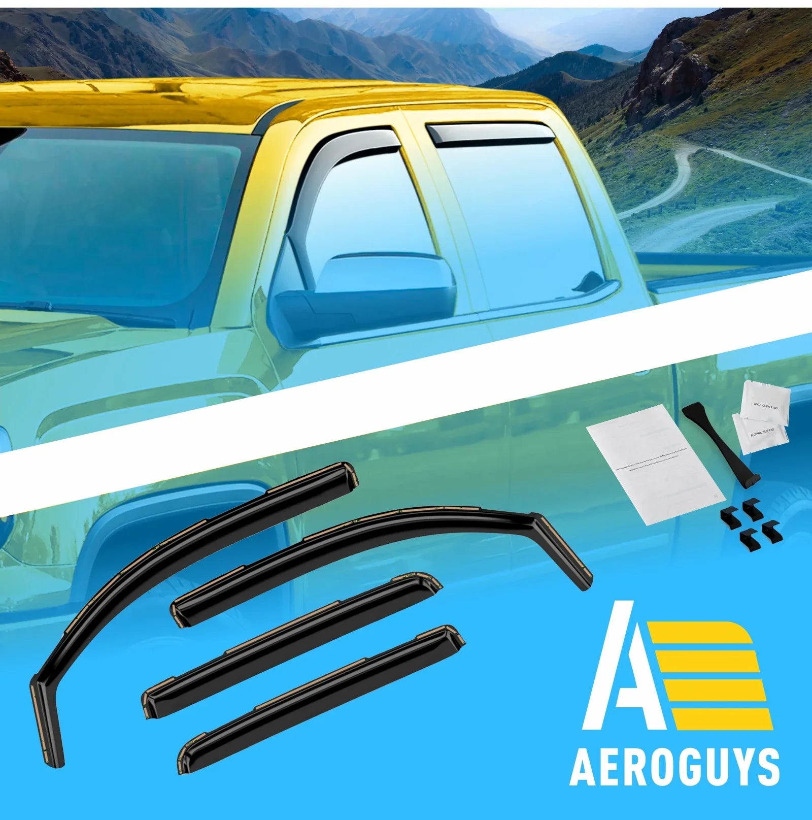 AEROGUYS In-Channel Window Deflectors Extra Long-lasting Window Visors Rain Guards Fit Chevrolet (Chevy) Silverado 1500 2014-2018 Crew Cab, Sun Visors, Wind Vent Visors, Truck Accessories -4pcs. AG0421