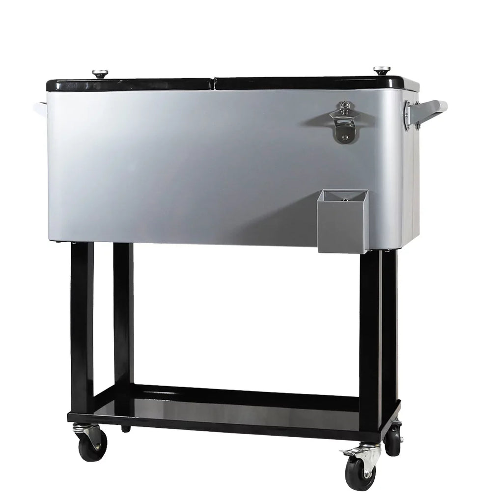 Home Aesthetics Grey 80 Qt Quart Rolling Cooler Ice Chest Beverage Bar Outdoor Patio