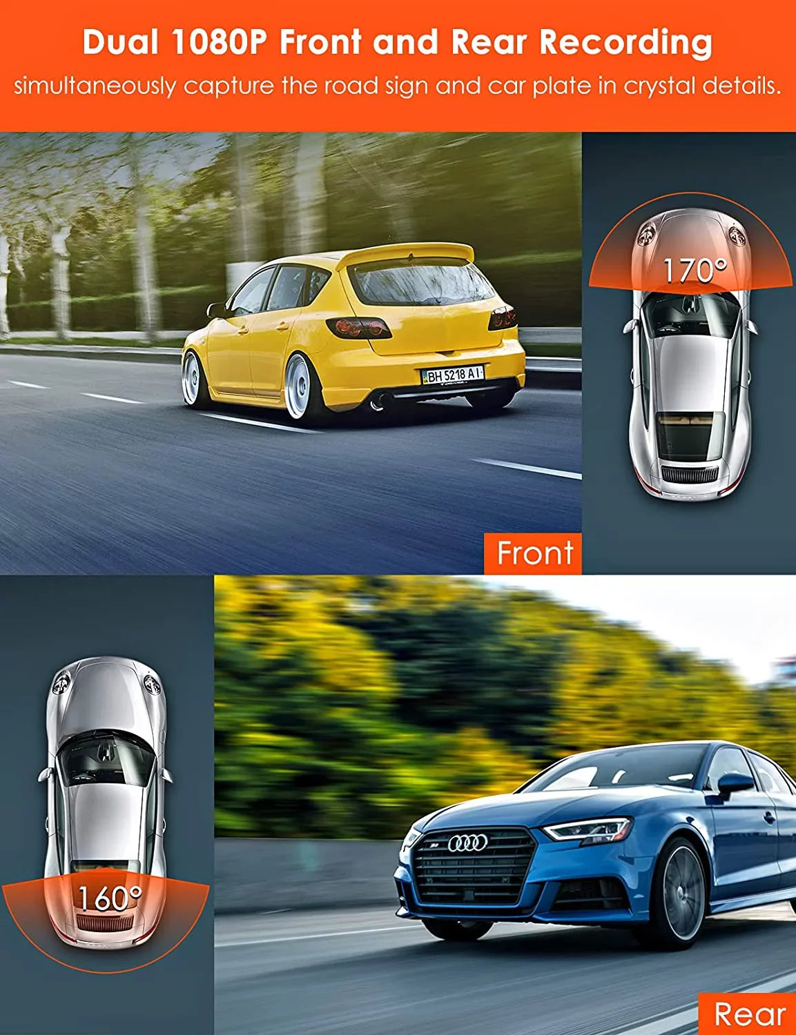 Vantrue Dual Front and Rear 1080P Dash Cam, Single Front 4K Car Camera, Hidden Design, Built in GPS, 24/7 Parking Mode, Low Bitrate Recording, HDR, Night Vision, Supercapacitor, G-Sensor (S1W)