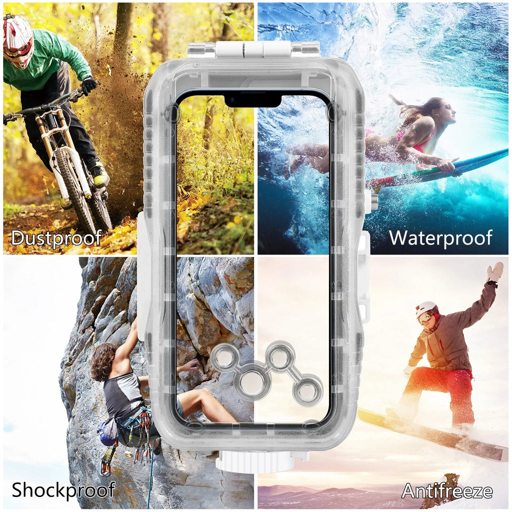 PULUZ 40M131ft Waterproof Phone Case Diving Case Smartphone Underwater Housing Protective Case with Red Filter Neck Strap Cleaning Cloth Replacement 14/ 14 / 13/ 13 / 12/ 12 P