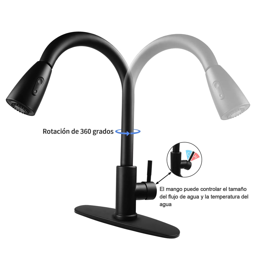 Kitchen Faucet with Pull Down Sprayer, High Arc Single Handle Kitchen Sink Faucet with Deck Plate, Commercial Modern Stainless Steel Kitchen Faucets Kitchen, RV, Bar, Silver