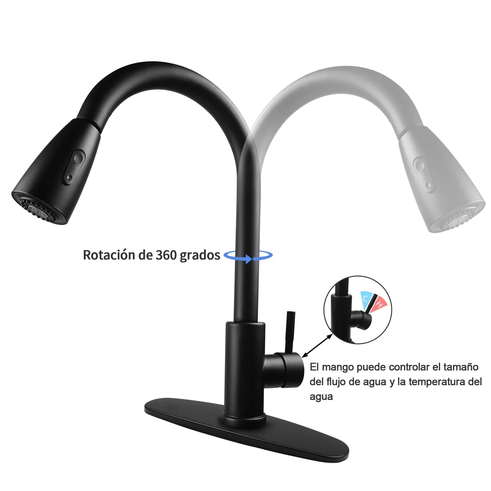 Kitchen Faucet with Pull Down Sprayer, High Arc Single Handle Kitchen Sink Faucet with Deck Plate, Commercial Modern Stainless Steel Kitchen Faucets Kitchen, RV, Bar, Silver