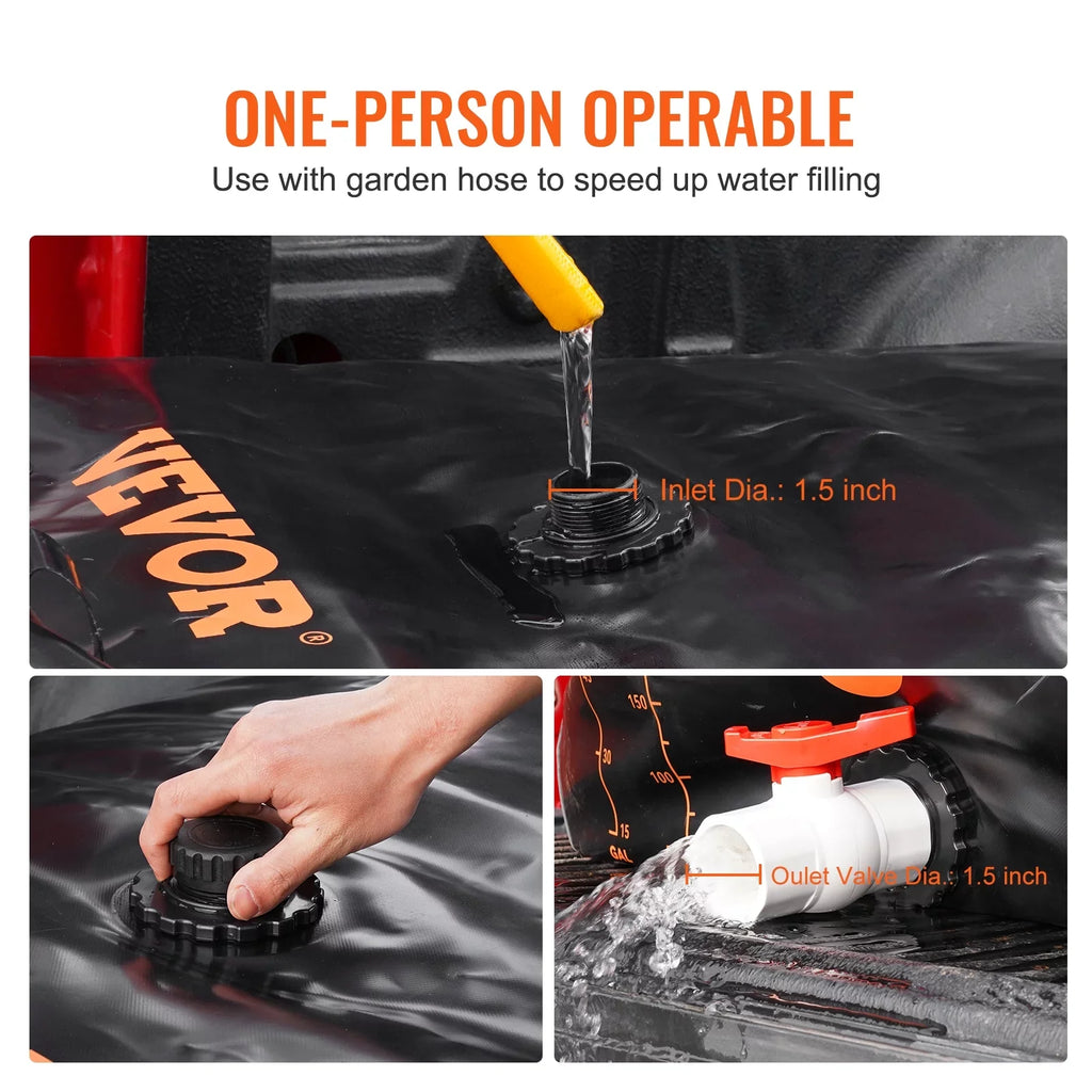 BENTISM Portable Water Storage Bladder Rainwater Bag,143 Gallon Large Capacity Water Storage Containers,1000D PVC Water Bladder Including Spigots and Overflow Kit,Water Tank