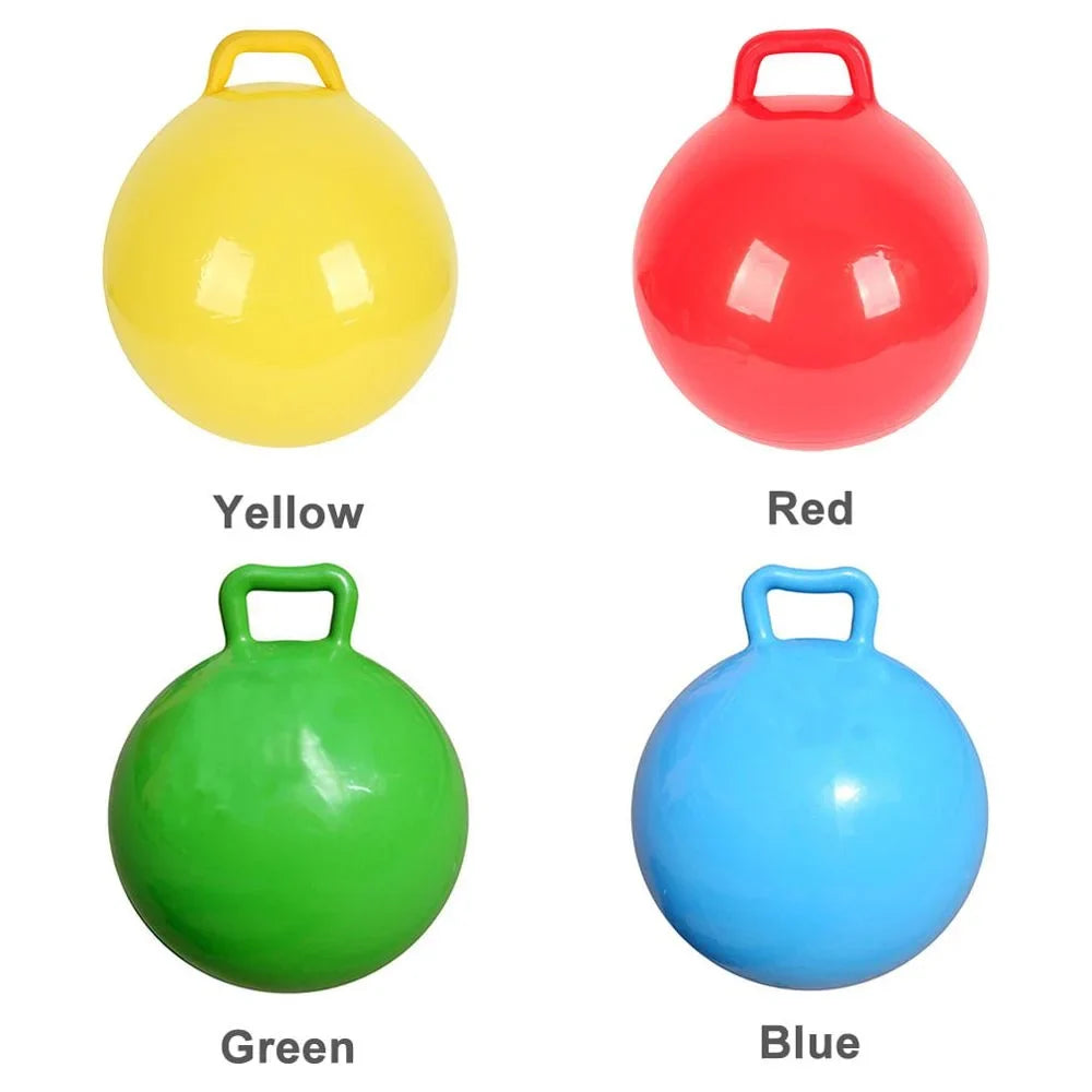 Pure Color Inflatable Bouncing Ball Kids Jumping Hop Ball with Handle Adults Children Exercise Toy