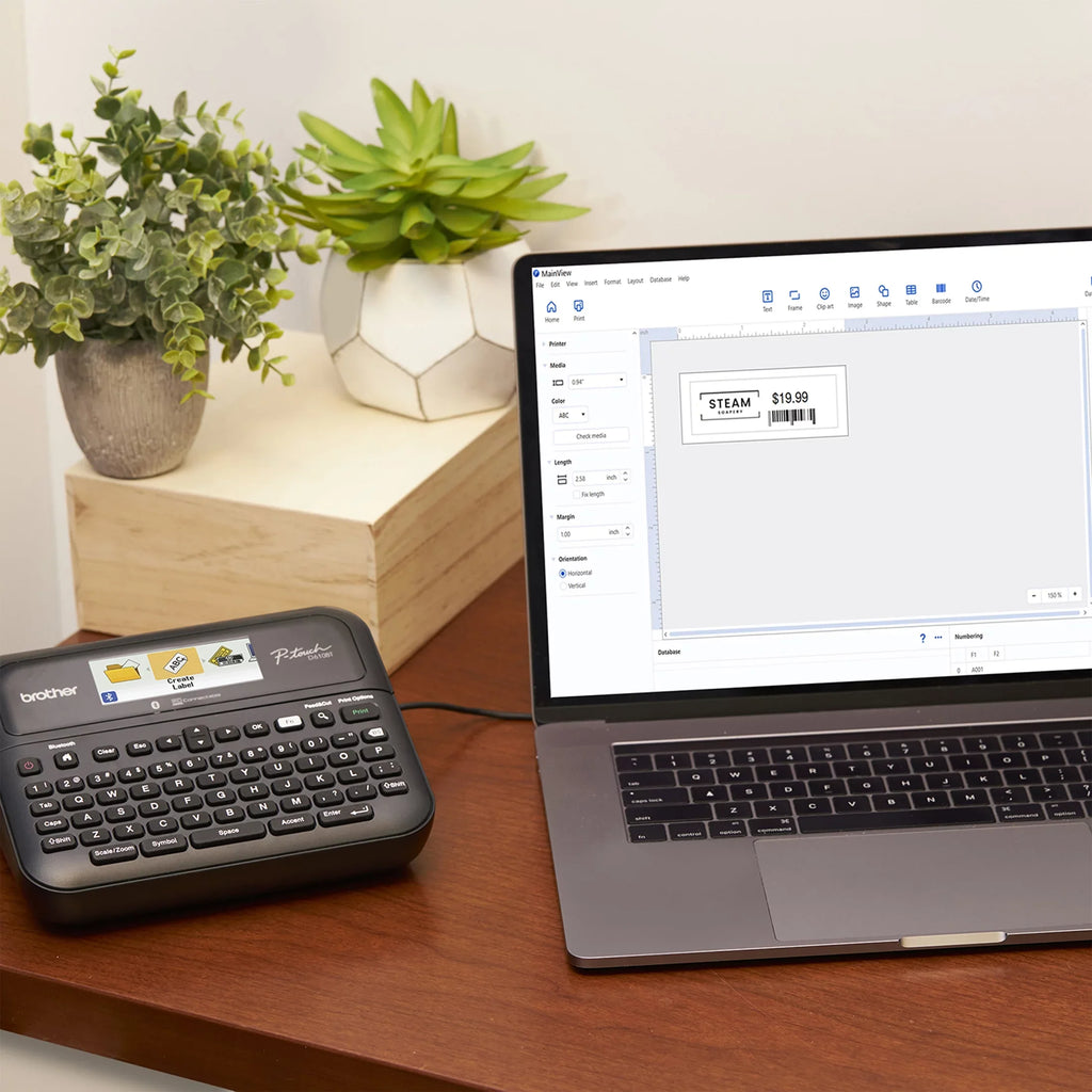 Brother P-touch Business Professional Connected Label Maker PT-D610BTVP with Bluetooth® Connectivity, includes carry case and 4m Black Print on Clear Sample Label Tape ~1/2” (12mm).
