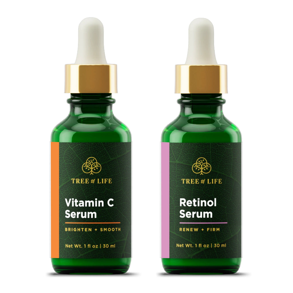 Tree of Life Vitamin C Serum and Retinol Serum Brightening and Firming, Turn Back Time Facial Serum Combo Pack; 2 Count x 1 Fl Oz