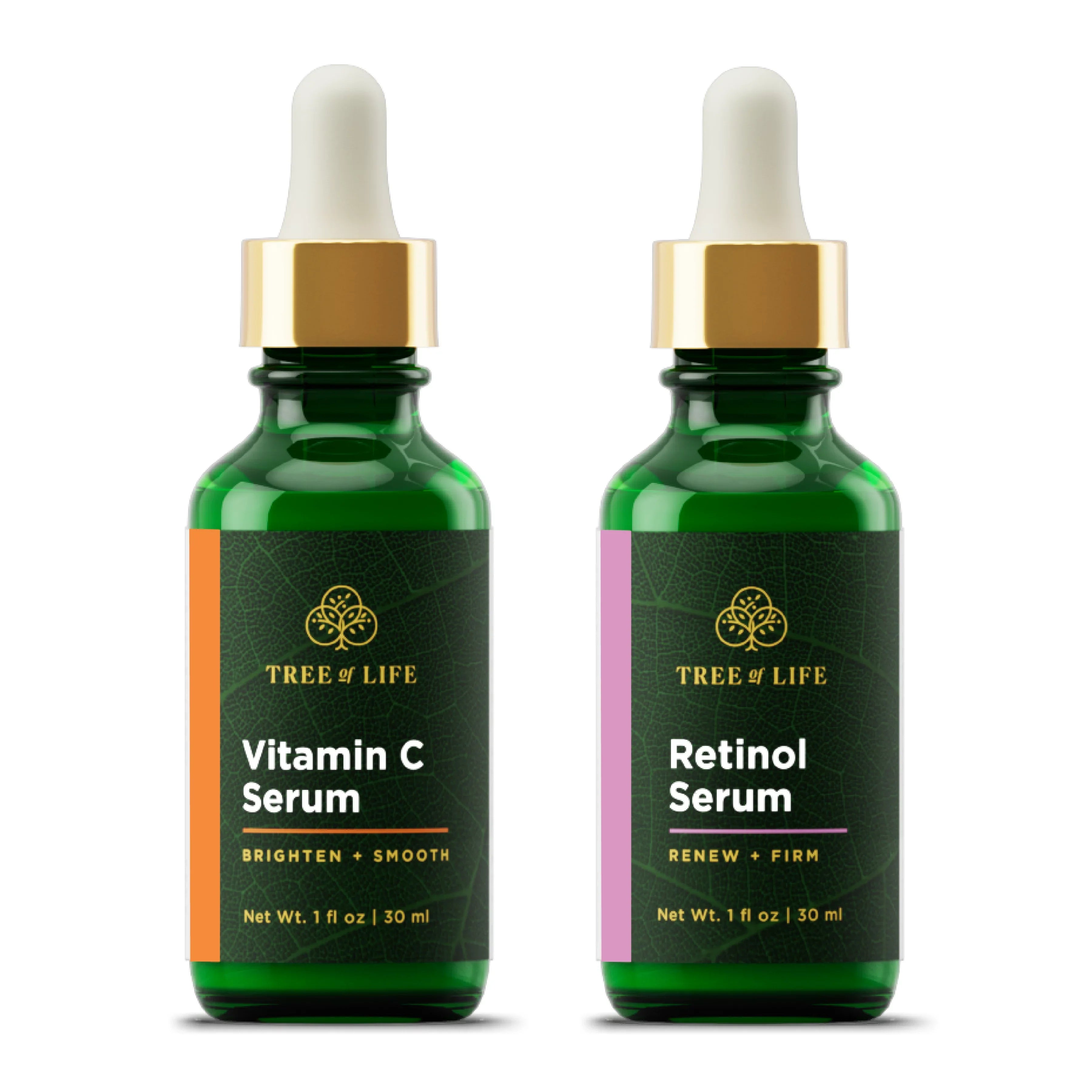 Tree of Life Vitamin C Serum and Retinol Serum Brightening and Firming, Turn Back Time Facial Serum Combo Pack; 2 Count x 1 Fl Oz