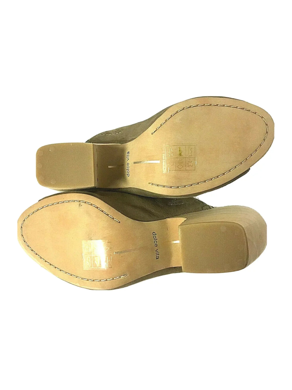 DOLCE VITA Womens Green Padded Goring Tegan Peep Toe Block Heel Slip On Leather Heeled Mules Shoes 8