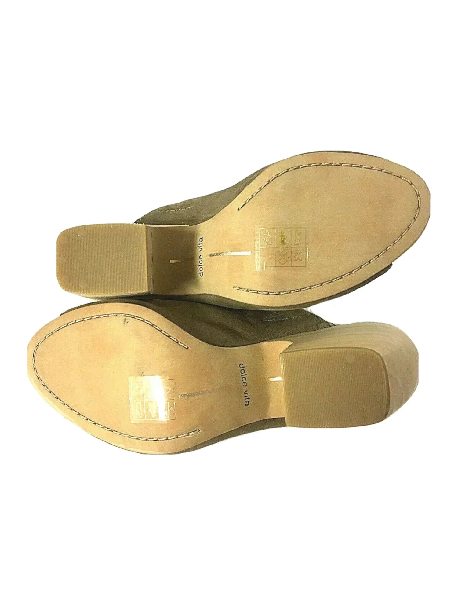 DOLCE VITA Womens Green Padded Goring Tegan Peep Toe Block Heel Slip On Leather Heeled Mules Shoes 8