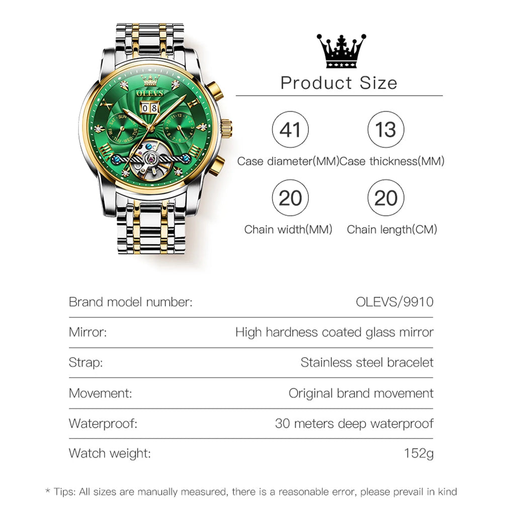 OLEVS Automatic Watches Men Luxury Business Dress Mens Watches Diamond Skeleton Self-Winding Stainless Steel Band