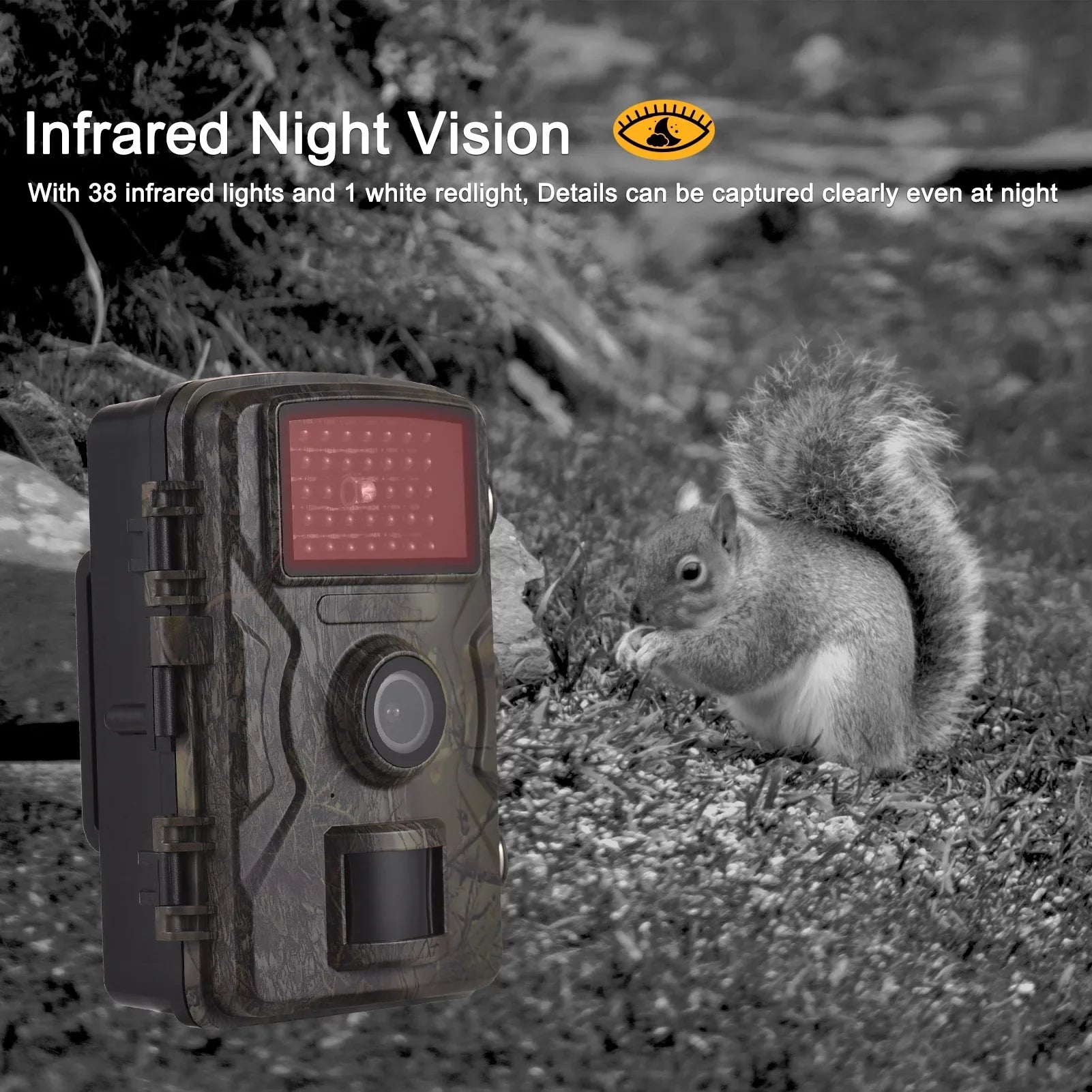 Eccomum 1080P Trail Camera 16MP Wildlife Camera Tracking Camera with 2.0 Inch TFT Color Screen 0.8s Trigger Time Supports Infrared Night Vision Motion Activated IP66 Waterproof