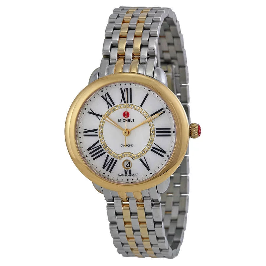 Michele Serein Mid 46 Diamonds Mother of Pearl 2-Tone Women's Watch MWW21B000015