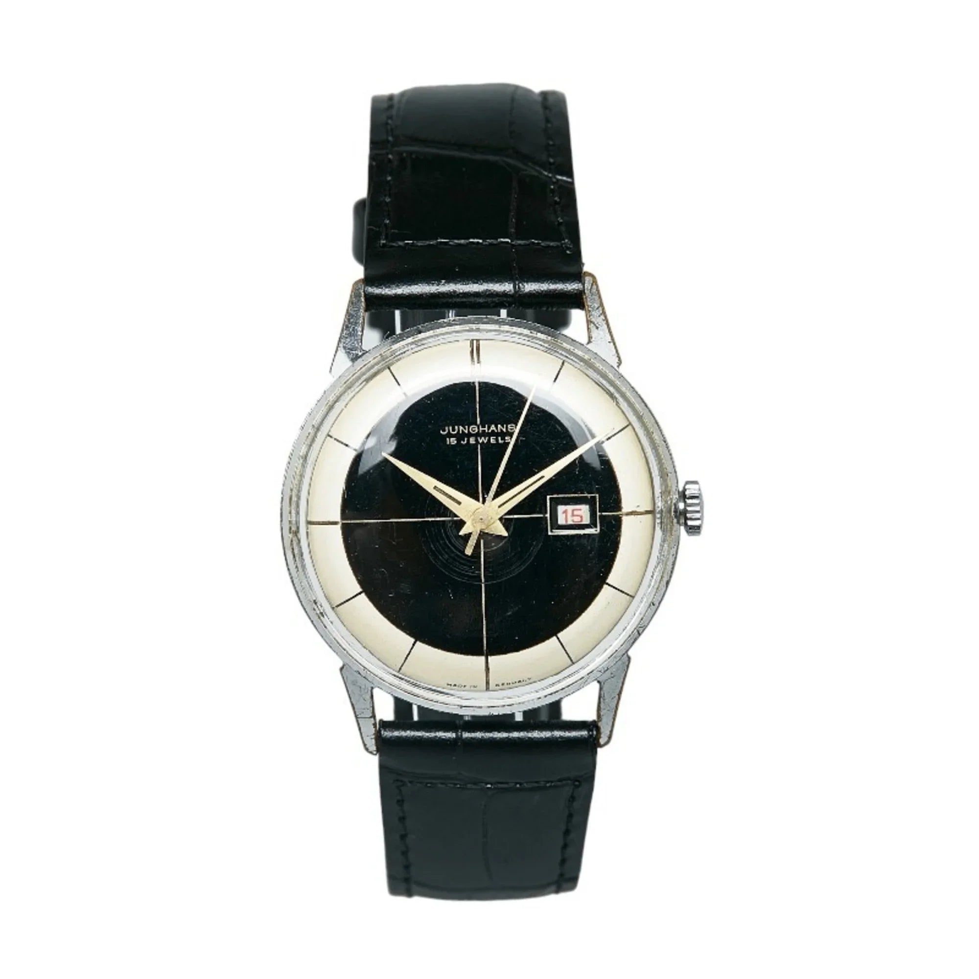 Pre-Owned Junghans 15JEWELS External Belt Watch Manual Winding Black White Dial Stainless Steel Ladies JUNGHANS (Good)