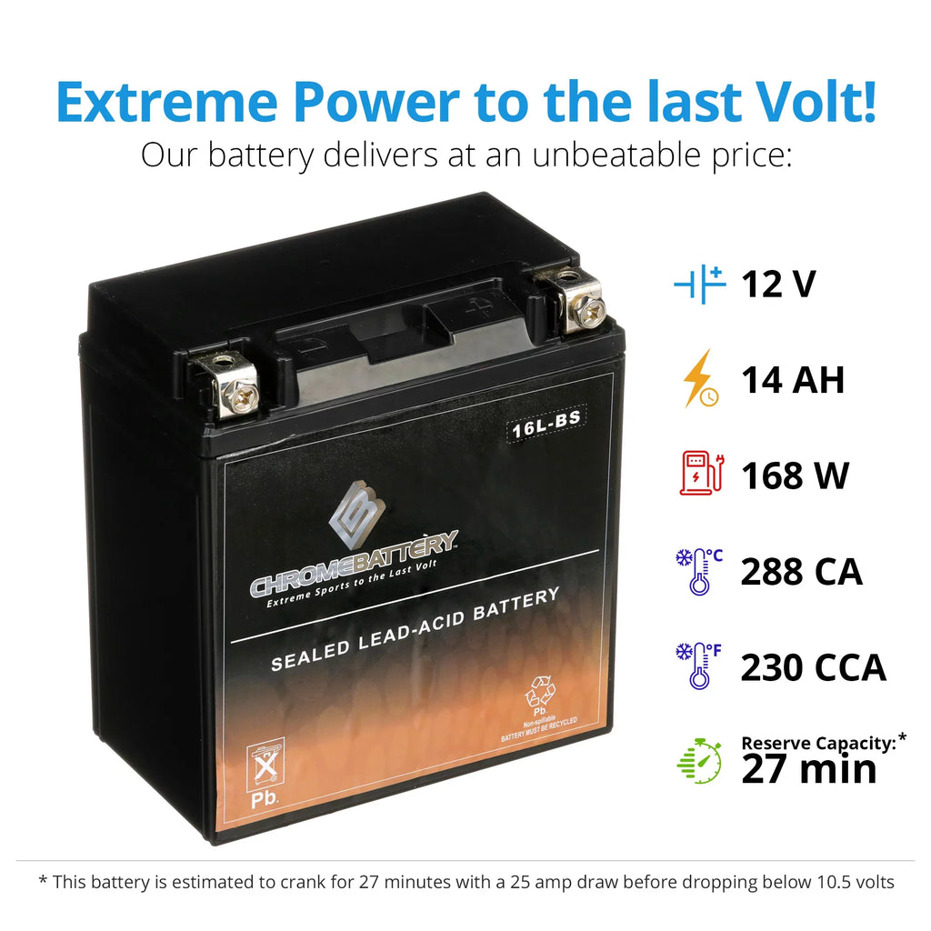 Chrome Battery Ytx16L-Bs Jet Ski Battery Brp Sea-Doo All Other Models 1995 Replaces Es-16Clb