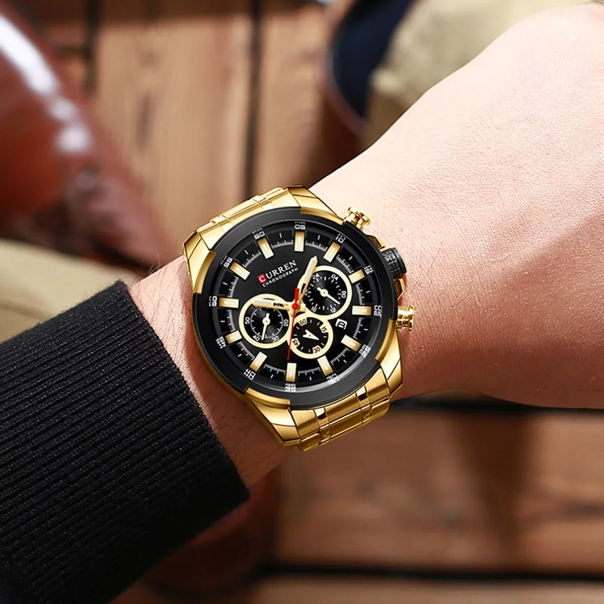 CURREN 8361 Quartz Man Wristwatch Watch Male Men Watches with Calendar Indicator Date Waterproof Luminous Hands Three Sub-Dials Second Minute Microsecond Chronograph Stainless Steel Stra