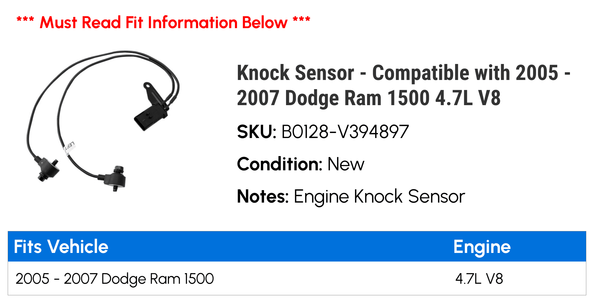 Knock Sensor - with 2005 - 2007 Dodge Ram 1500 4.7L V8 2006