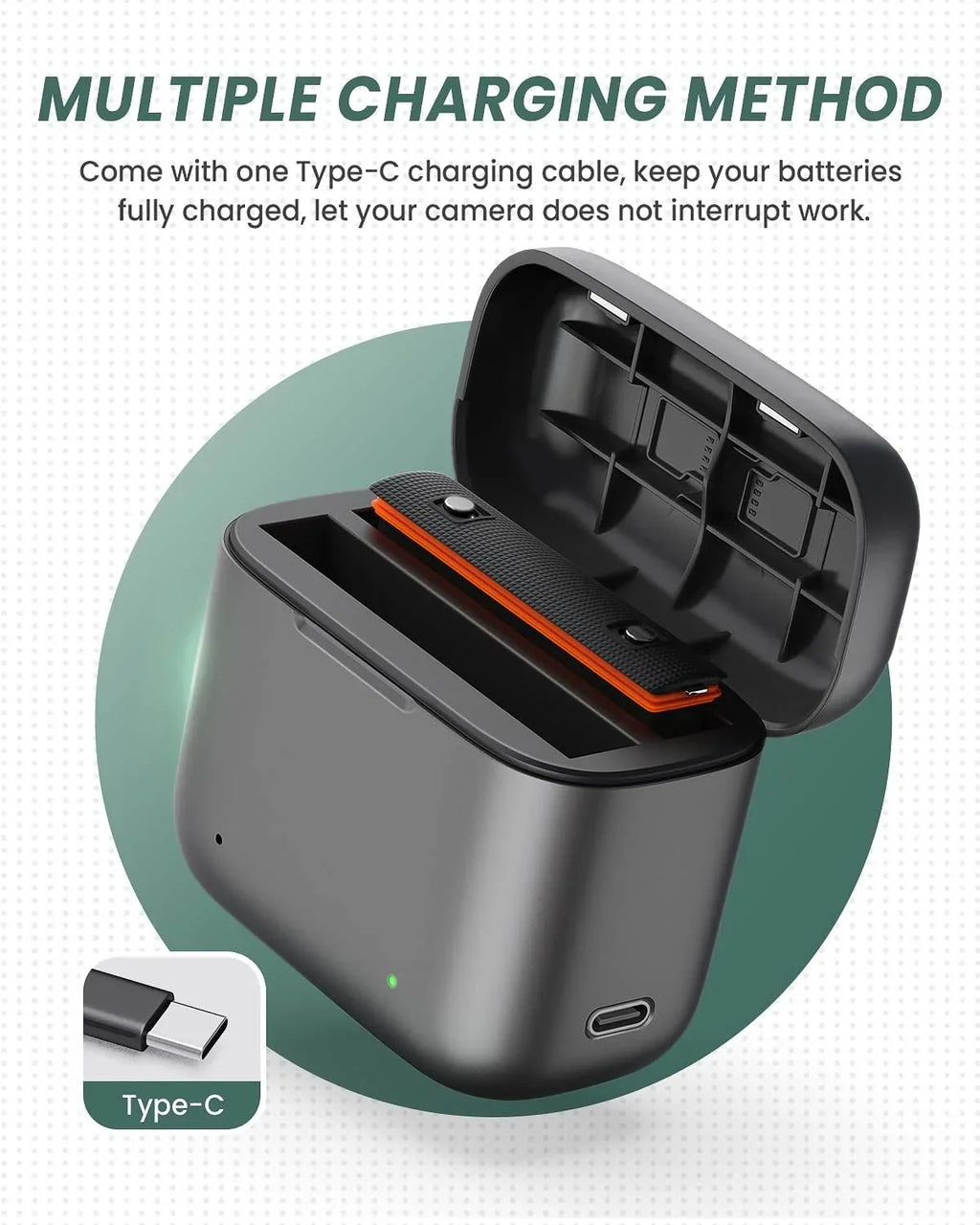 2 Channel Battery Charging Station & One Battery Insta360 x3 Camera 1800mAh High Capacity, Charger Station with Misro SD Card Slots