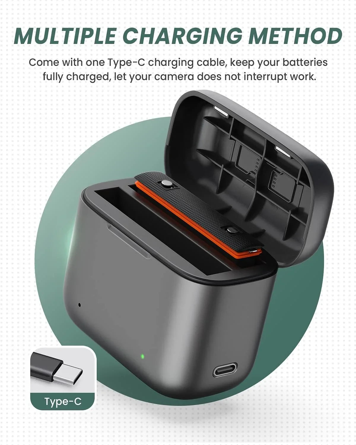2 Channel Battery Charging Station & One Battery Insta360 x3 Camera 1800mAh High Capacity, Charger Station with Misro SD Card Slots