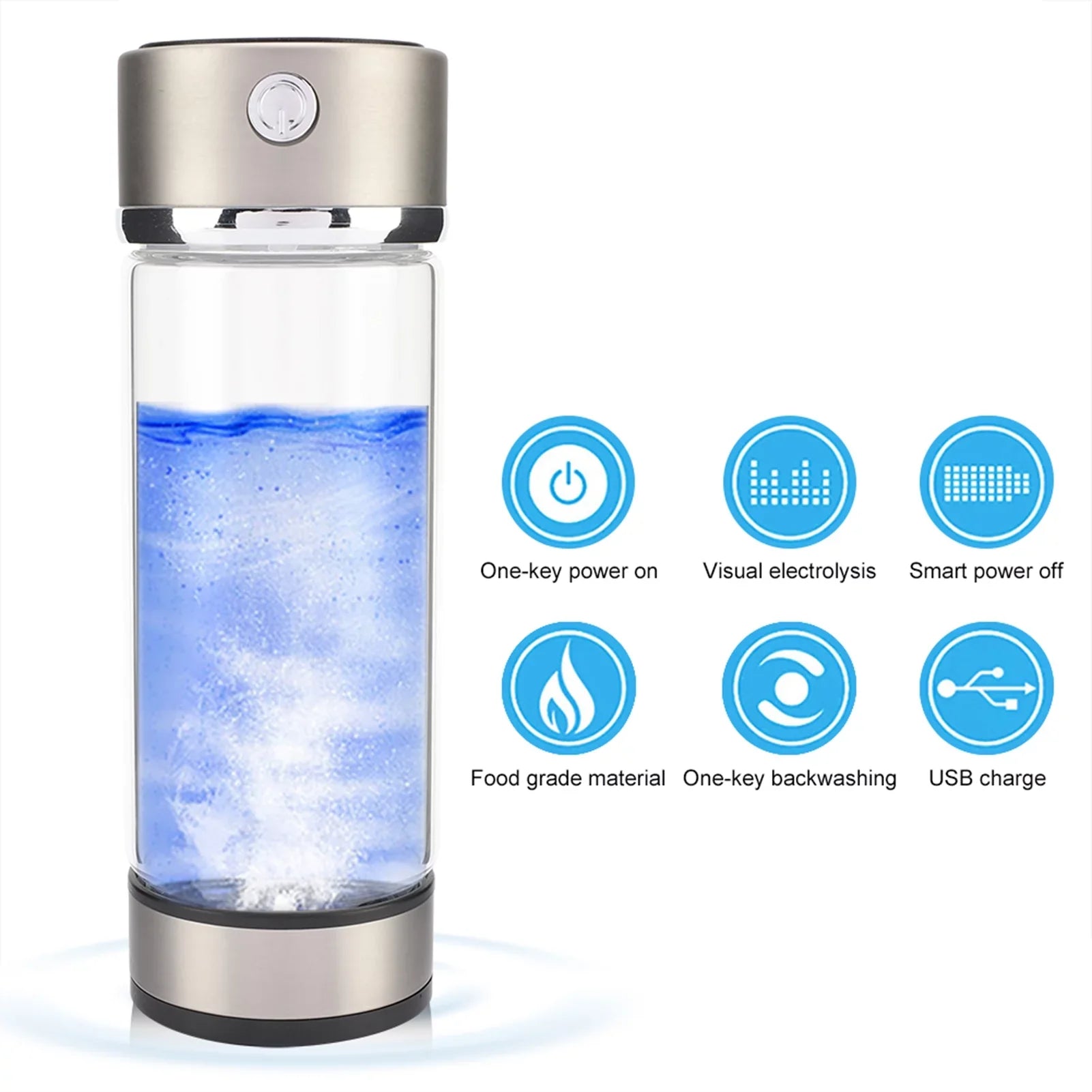 Dekaim Hydrogen Bottle, USB Charging Rich Hydrogen Water Purifier Filter Glass Bottle Portable Lonizer Cup