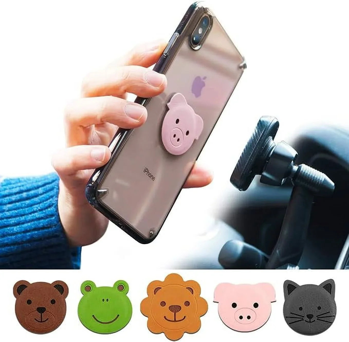 Ringke Magnetic Character Metal Plate Kit - Animal Edition (5 Pack, 1 Each) with 3M Adhesive Pad with Magnet Phone Car Mount Holder Smartphone, iPad, Tablet, and Other Devices