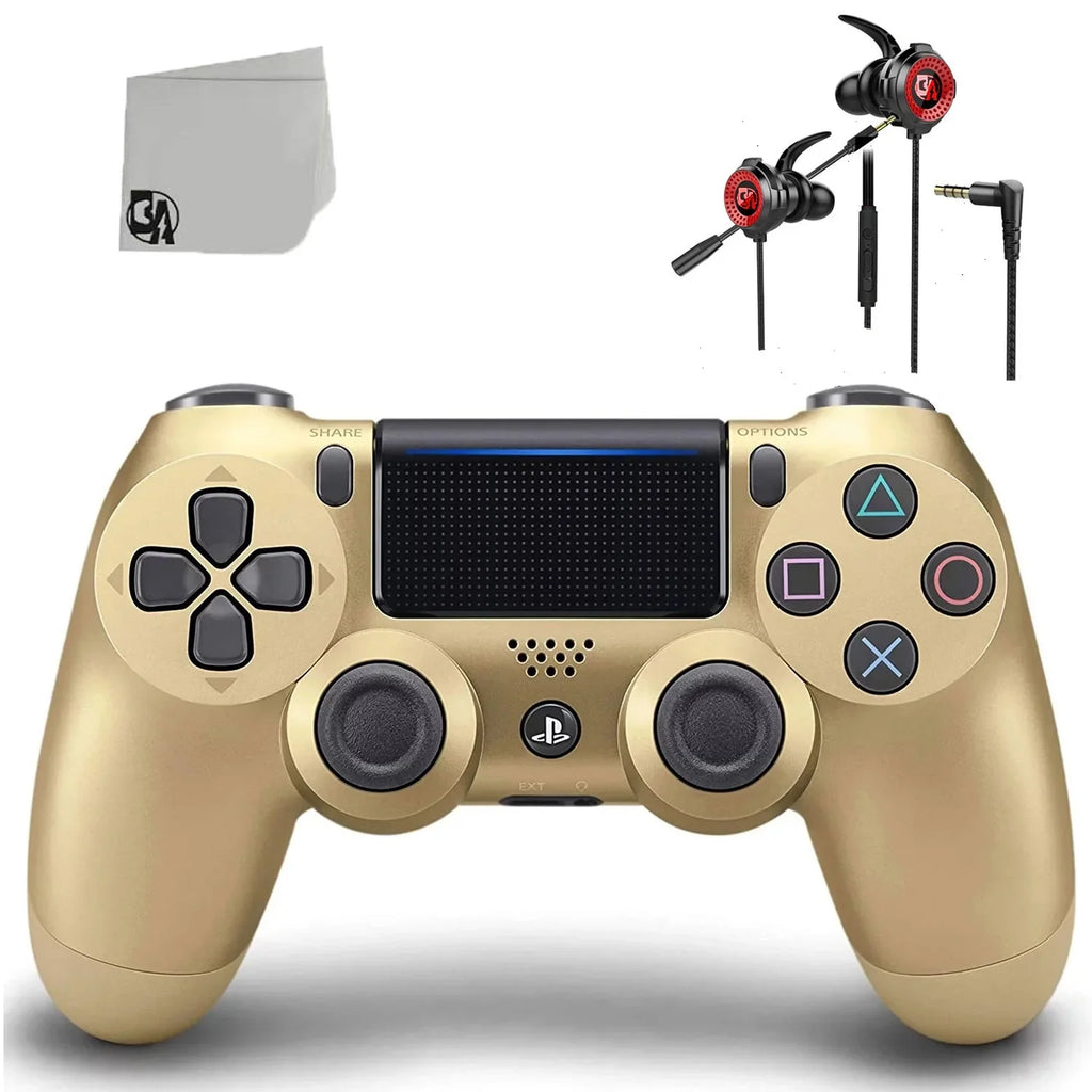 Sony Dual Shock Gold Gaming Controller For PS4 Console + Wired Earbuds BOLT AXTION Bundle Like New